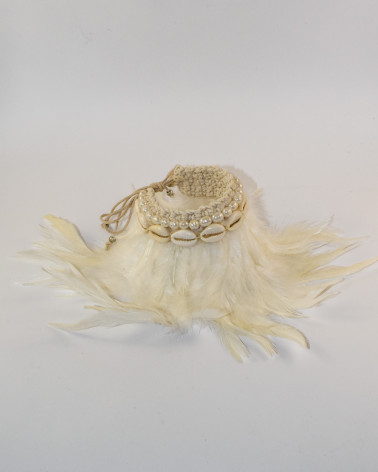 Ankle bracelet with feather and shells, white - 1