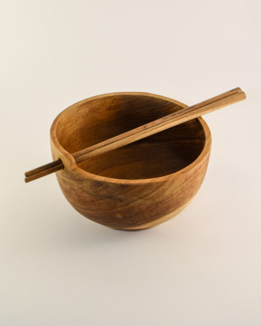 Bowl from teak wood with sticks - 1